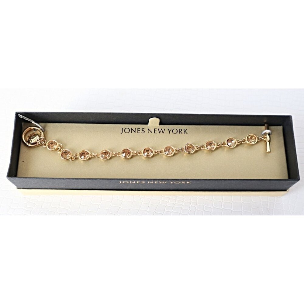 Vintage Jones New York Rhinestone Rivoli Gold Tone Toggle Clasp Bracelet